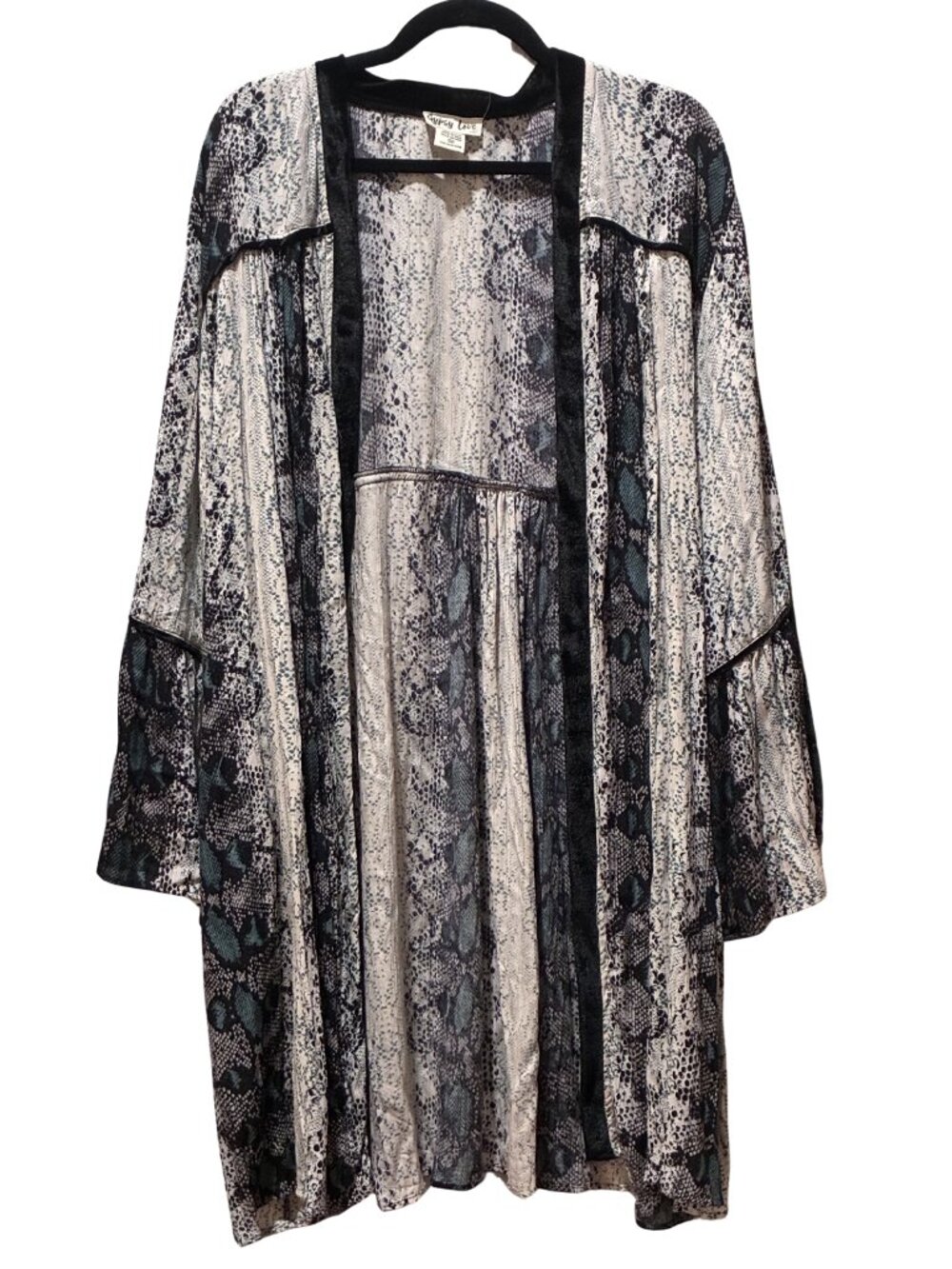 Gypsy Love Mixed Snakeskin Print Kimono Duster Cardigan Velvet Trim Boho 3XL